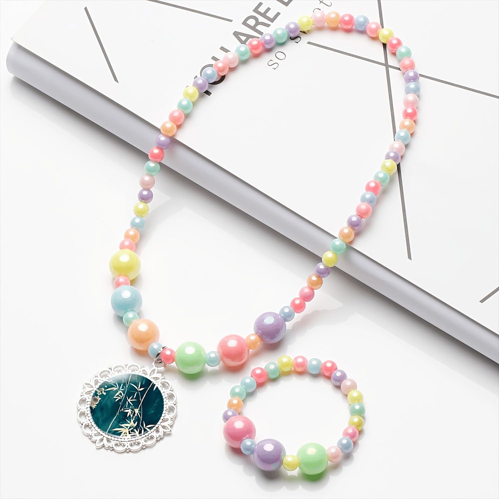 2pc Teal Bamboo Leaf Necklace & Bracelet Set, Random Colors